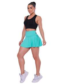 Women's High-Waisted Ruffled Short Skirt For Fitness, Gym, And Sports In Spandex - Màu xanh Bạc hà - Xem 5