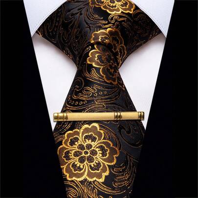 Mens Floral Paisley Striped With Clip Tie Set Necktie Wedding Formal Casual Office Slim Tie