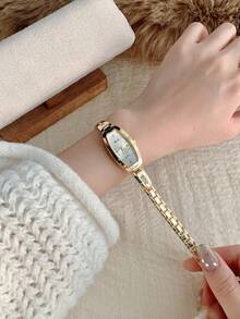 1 pieza Reloj de mujer de oro de estilo francés minimalista, delicado, lujoso y elegante, perfecto para regalo - Dorado - Ver 1