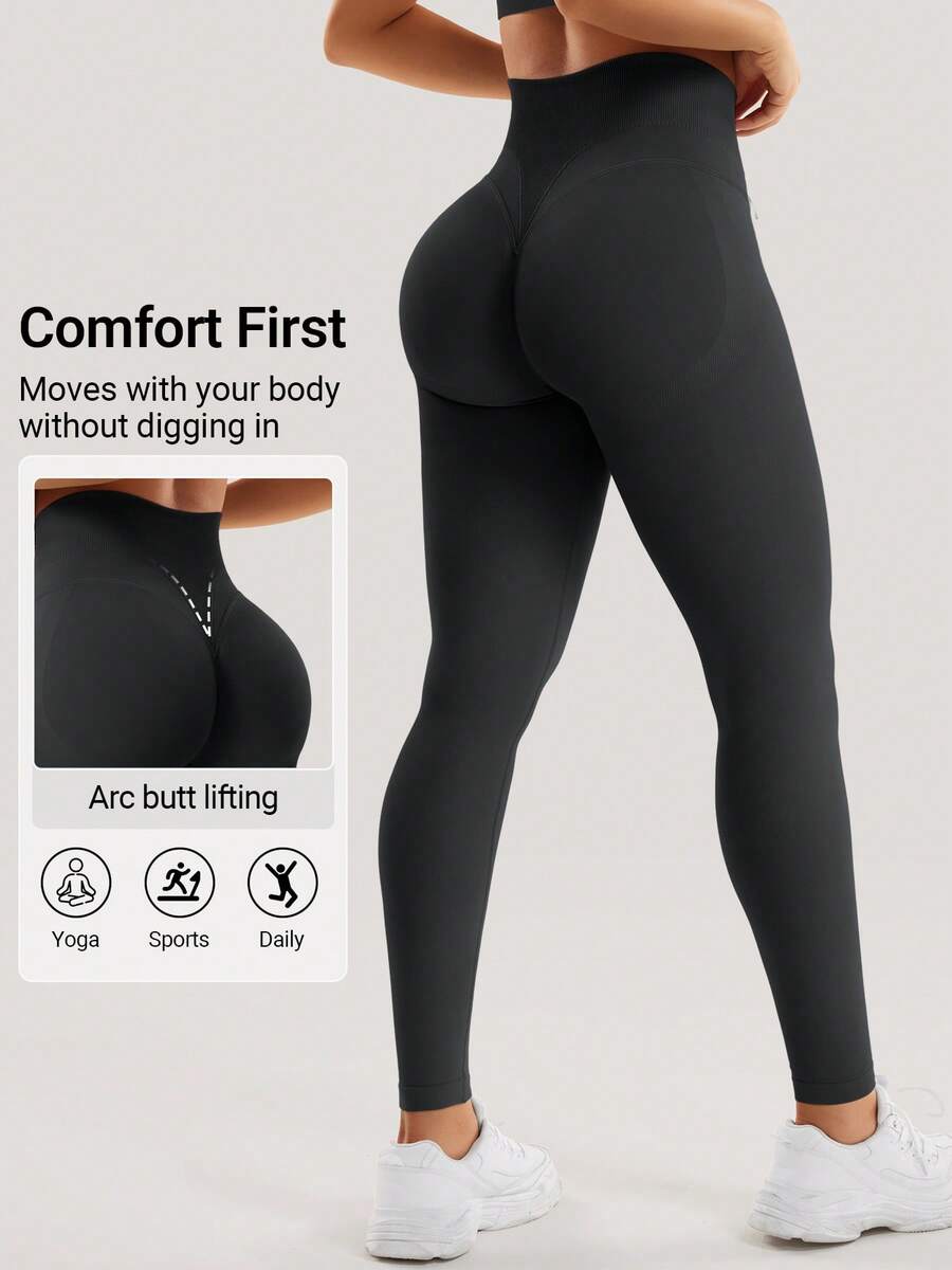 VOYJOY Leggings sportivi da donna senza cuciture invisibili scrunch culotte leggings opachi boom booty leggings da donna vita alta culo push up palestra yoga leggings neri