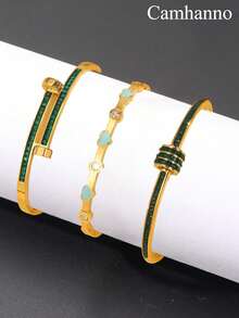 3件套简约小巧的不锈钢油滴心形手链，适合女性日常或特殊场合佩戴，时尚百搭，休闲、派对、情人节礼物皆宜。 - 金黃色 - 查看 3