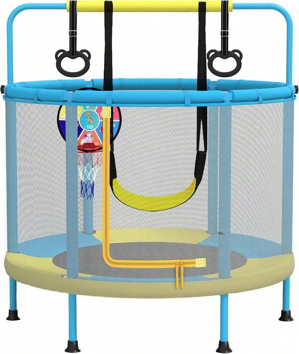 Children's Trampoline, 4-In-1 Multifunctional Trampoline, Includes Swings, Poles, Tyres, Basketball Basket/Dart Plates, Load Capacity 50 Kg, Indoor And Outdoor Use Of Garden Trampoline