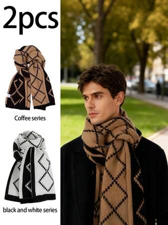 1条男女通用加厚针织围巾 - 柔软、保暖、时尚、百搭的中性配饰，也是送给丈夫、父亲的理想圣诞节/节日礼物，以及日常穿搭装饰。