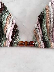 Set de 3 costume de baie drăguțe cu mărgele și legături la spate, material colorat, ținute casual pentru plajă și resort, pentru toate anotimpurile - Multicolor - Vizualizare 6