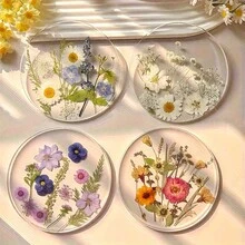 4pcs 2D Flat Acrylic Coasters Colorful Printed Coaster Wildflower Art Design Ideal For Wedding Birthday Christmas Mother's Day Gift Suitable For Table Restaurant Bar Home Decoration Year Round