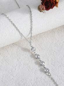 1pc Fashionable Minimalist Y-Shaped Rhinestone Inlaid Alloy Long Necklace, Suitable For Women's Vacation, Date, Party, Gift And Daily Wear