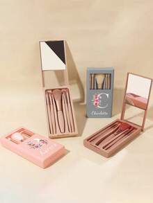 Customized Soft & Fluffy Makeup Brush Set With Mirror, Personalized Professional Makeup Brush Set, Makeup Tools, Soft Bristles, Portable, Includes Foundation Brush And Eyeshadow Brush, Christmas Gift, 26 Letter Design, Customizable With Your Initial - one-size - View 3