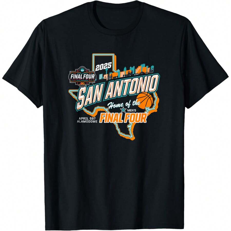 NCAA Final Four 2025 Basketball San Antonio Texas Black T-Shirt - 黑色 - 查看 1