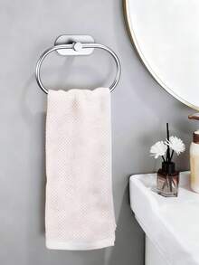 4pcs/set Estantes adhesivos para toallas para pared de baño, soporte para toallas para cocina, baño y lavandería de acero inoxidable, anillo para toallas de mano, soporte para paños de cocina sin taladrar, colgadores de toallas de gran resistencia, barra para toallas de mano/rostro, ganchos - Plateado - Ver 6