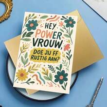 بطاقة تهنئة تشجيعية "هاي باور فراو" هولندية مع مغلف - تصميم إمكانات الزهور، مثالية لتحفيز النساء الهولنديات، مثالية كهدية لصديقات طموحات، بطاقة تهنئة تشجيعية