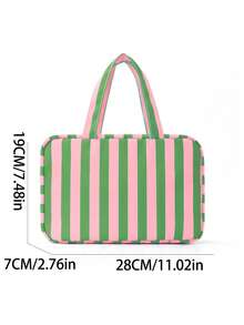 时尚条纹撞色四折洗漱包，大容量，多功能便携旅行化妆品收纳包。简约风格，可折叠浴室化妆包，带挂钩。可收纳化妆品、洗漱用品和护肤品。适合日常通勤、旅行、度假、出差、大学宿舍等场合。男女通用。 - 彩色 - 查看 3