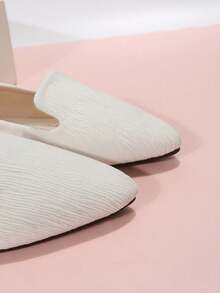 Plus Size 35-45 Women's Pointed Toe Slip-On Flat Shoes, New Spring/Autumn Outdoor Daily Loafers, White Canvas Wave Pattern Soft Bottom Work Driving Moccasins - White Wavy Fabric - View 5