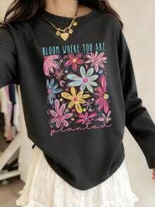 1pc Tween Girl Casual Printed Long Sleeve T-Shirt, Fashionable, Warm And Comfortable Fit, For Young Students, Spring/Autumn - Dark Grey - View 4