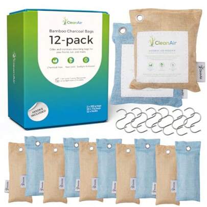 12 Pack Moisture Absorber And Odour Eliminating Bag Air Purifying Activated Charcoal Bags For Home Shoe Cabinet Mini Fridge Air Purifier Bag Absorb Odours Eliminates Smells
