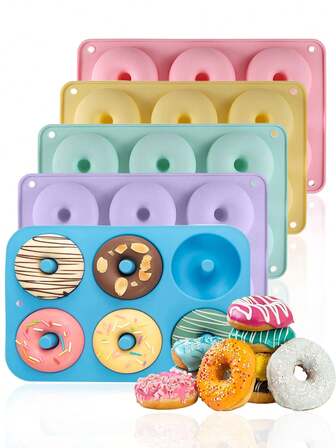 1pc Silicone Donut Mold,Cake Mold,Chocolate Mold,Pudding Mold,Candy Mold,Macaron Color 6-Hole Circular Donut Baking Tray,Biscuit Baking Mold,Non Stick Mold,Easy Demolding,Used For Homemade Cakes,Biscuit,Chocolate And Other Desserts,Suitable For Dessert Shops