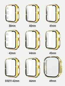Compatível com Pulseiras 38mm, 40mm, 41mm, 42mm, 44mm, 45mm, 46mm, 49mm, Pulseira de Metal Dourada Brilhante, Elegante e Luxuosa com Diamantes e Caixa na Cor Dourada com Protetor de Tela Integrado, Compatível com Apple Watch Ultra 3/2/1/SE/S11/S10/S9/S8/S7/S6/S5/S4/S3/S2/S1 Series, Caixa de Relógio de Verão, Presente de Páscoa, Presentes para Mulheres, Festas e Bailes - Dourado - Visão 8