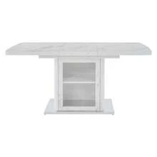 Modern Rectangular Dining Table, 120cm-160cm, Extendable, With Printed Black Marble Top + MDF X-Shaped Table Leg With Metal Base - Putih + Kaca + MDF + Baja + Ruang Hidup Utama - View 11