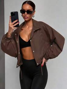 Women's Casual Sports Jacket, Long Sleeve For Winter, New Year, Thanksgiving - Coffee Brown - View 7