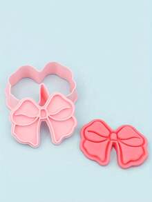 1pc 3D Bow Series Cookie Cutter DIY Clay Cartoon Cookie Molds Baking Tools, Kitchen Supplies - Pink - View 1