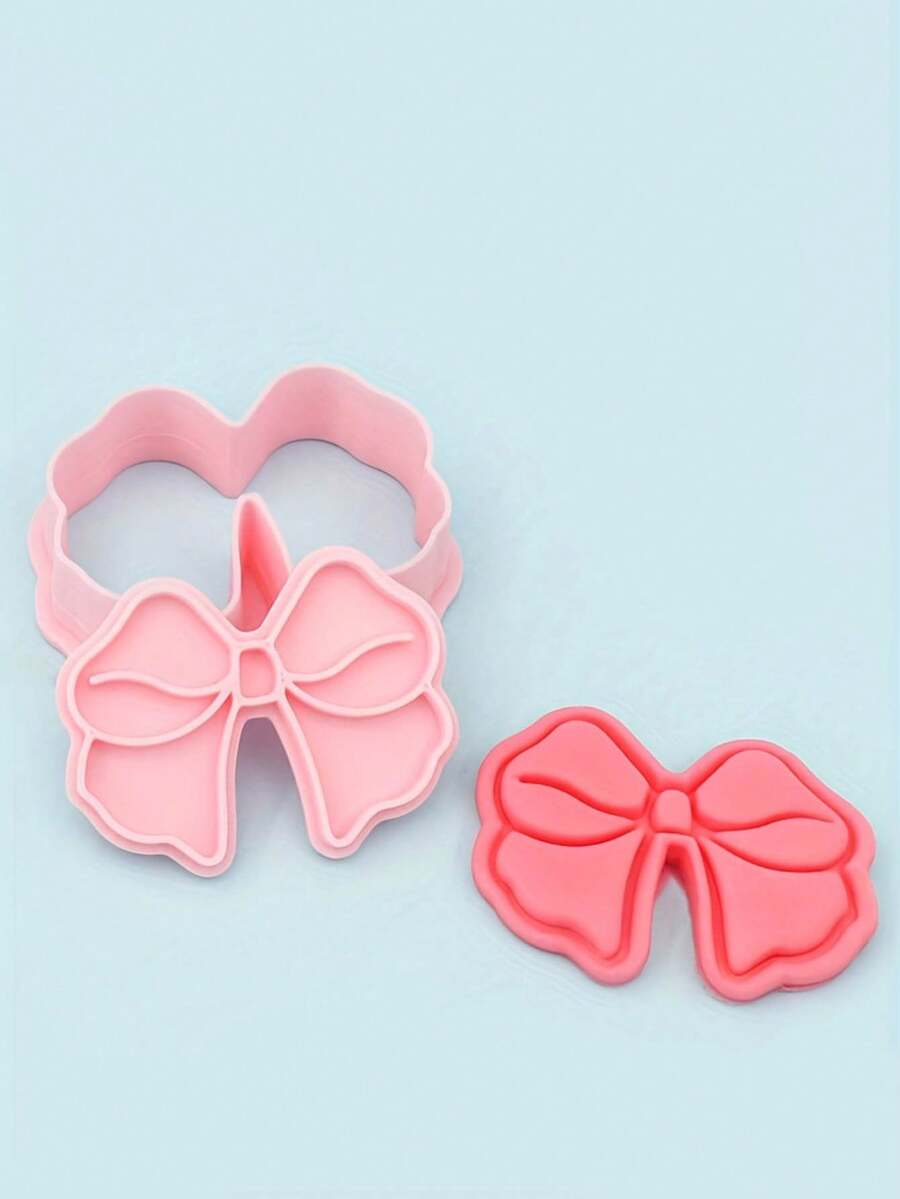 1pc 3D Bow Series Cookie Cutter DIY Clay Cartoon Cookie Molds Baking Tools, Kitchen Supplies - Pink - View 1