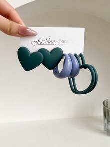 一套3对时尚夸张大爱心几何创意耳环，适合情人节 - 彩色 - 查看 24