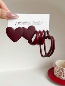 一套3对时尚夸张大爱心几何创意耳环，适合情人节 - 彩色 - 查看 25