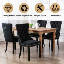 4 Piece Set Velvet Upholstered Dining Chairs, Wingback Side Chairs Button Tufted With Solid Wood Legs For Kitchen,Dining Room. - Black - View 11