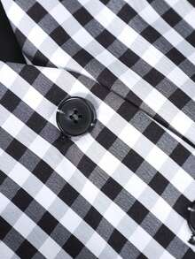 Women's Plaid Woven Fabric Front Button Pocket Casual Vest Jacket, Spring/Autumn - Black and White - View 6