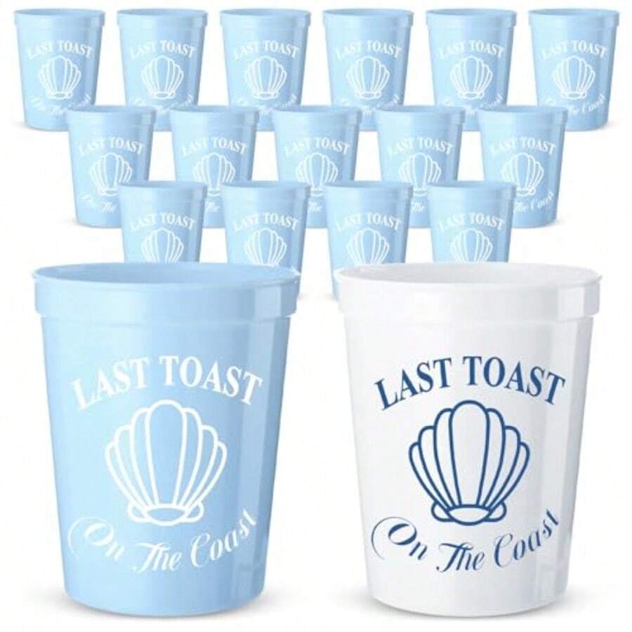 D15 Pcs Last Toast On The Coast Bachelorette Party Plastic Cups 16 Oz Coastal Stadium Cups Reusable Beach Bachelorette Weekend Bridal Party Favors Decorations For Bachelorette Party - WhiteBlue - 查看 1