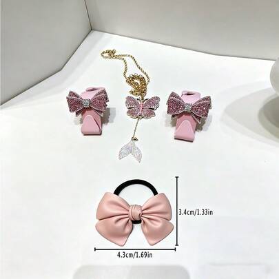 1 Set Car Interior Decor, Backseat Hanging Decor, Cute Candy Color Bowknot Car Air Vent Decor, Pearl Butterfly & Fish Tail Car Hanging Decor (1 Pendant, 2 Hooks, 2 Bows)