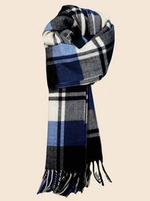 New Winter Couple's Knitted Plaid Striped Double-Sided Tassel Warm Scarf, Versatile For Boyfriend/Girlfriend, Teachers, Students, Birthday Gifts, Long Thick Neck Warmer, Casual & Elegant - Multicolor - View 3