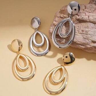 1 件金属几何镂空水滴耳钉，简约优雅，适合女性约会、派对和日常佩戴