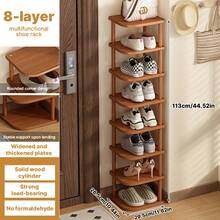 Senmeo 8-Tier Bamboo Shoe Rack - 3-Rod Style Tea Color Vertical Storage For Entrance - 8 lớp màu gỗ - Xem 2