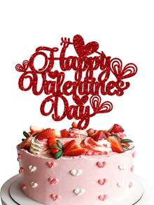 1 pezzo Decorazione per torta a forma di cuore rosso lucido, Topper per torta per San Valentino, Decorazione per feste di matrimonio a tema San Valentino - Rosso - Visualizzare 1