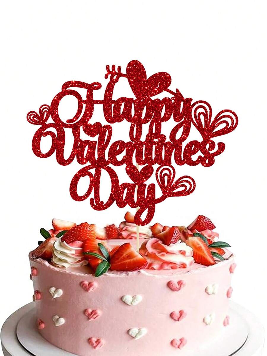 1 pezzo Decorazione per torta a forma di cuore rosso lucido, Topper per torta per San Valentino, Decorazione per feste di matrimonio a tema San Valentino - Rosso - Visualizzare 1