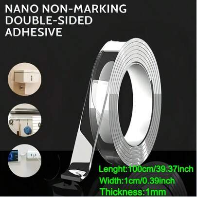 1pc/2pcs Heavy-Duty Double-Sided Nano Tape, Super Strong Adhesion, Reusable, Very Suitable For Crafts, Christmas Decorations, Etc.! Transparent Design, Durable, Suitable For All Surfaces.