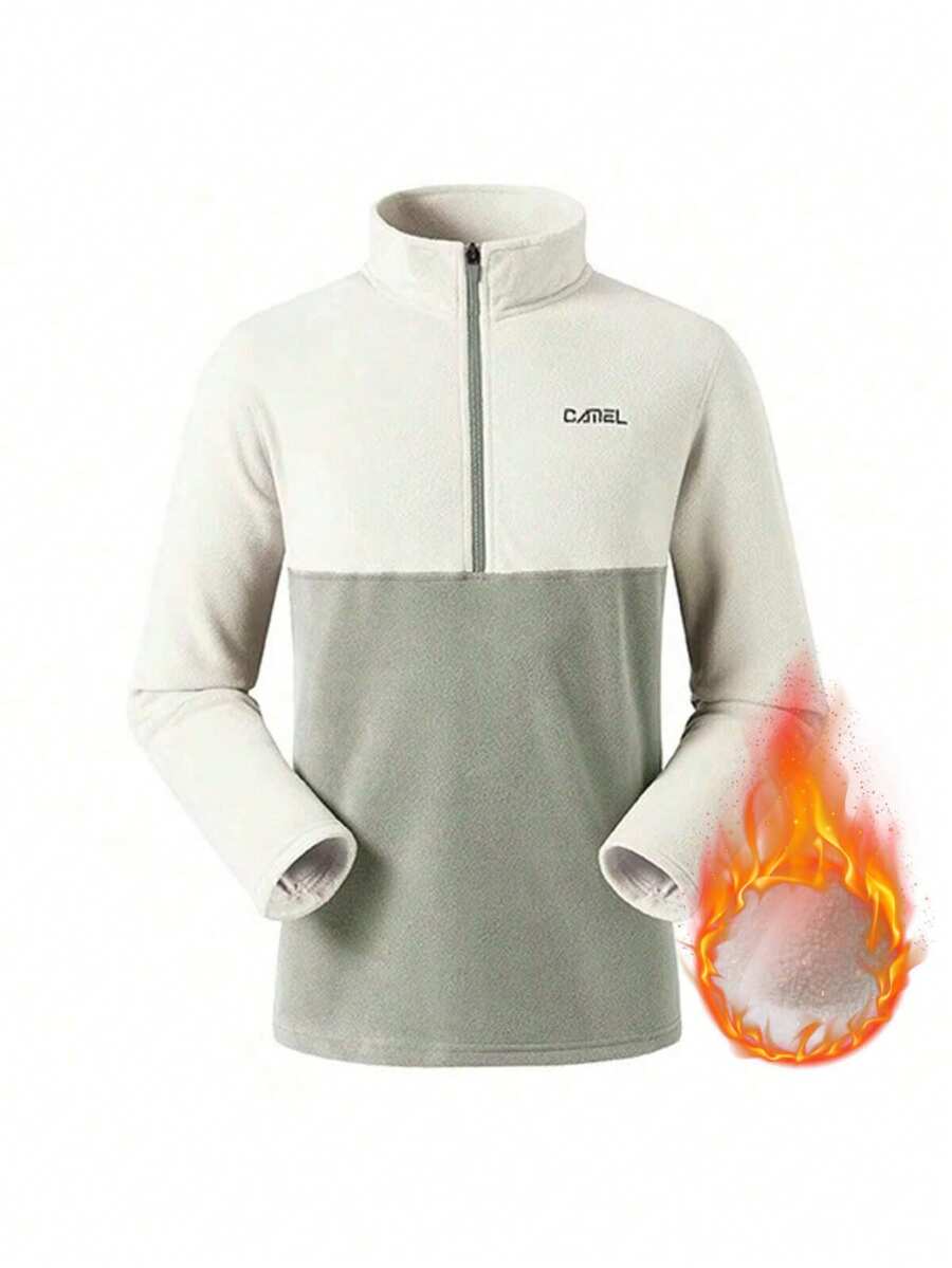 CAMEL CROWN Chaqueta de forro polar para exteriores, Parte superior de forro polar con cuello alto, Suéter cálido con media cremallera - Roble Gris Verde - Ver 1