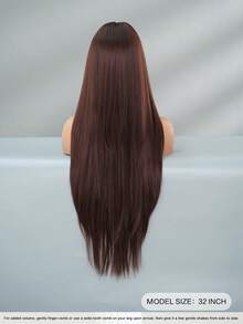 32 Inch Chocolate Brown Straight Layered Wig With Bangs - Soft Heat Resistant Synthetic Wig, Suitable For Women's Daily, Festival, Party, Christmas And Cosplay Occasions - Chocolate Brown - View 2