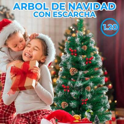 ELE-GATE Árbol de Navidad Artificial Verde con Efecto Nevado, Piñas y Frutos Rojos para una Decoración Festiva