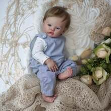 18 Inch Realistic Vinyl Meadow Handmade Reborn Doll, Full Silicone Lifelike Doll With Rooted Hair, Collectible Companion Toy, Birthday Christmas Gift, Comes With Random Style Bottle, Pacifier, Diaper - Dusty Blue - View 5
