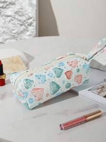 1-3pcs Multi-Color Full Print Big Heart Makeup Bag Handbag, Multi-Functional Cosmetic Organizer Bag, Portable Travel Accessories Storage Pouch, Large Capacity Zipper Pencil Brush Bag, Suitable For Travel, Party, Gift, Dorm, Beauty Tools, Holiday Essentials Make Up Bag Makeup Pouch Cosmetic Bag Toiletry Bag Wash Bag Travel Essential Cruise Essentials Vacation Essentials For Men Women