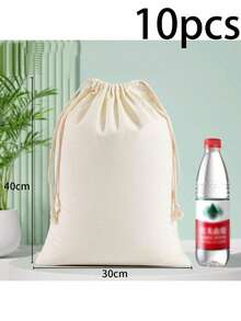 1/5/10个装纯色束口袋，DIY束口袋，帆布束口袋，粉末包装袋，礼品袋，万圣节糖果袋，帆布束口袋，网袋，可重复使用的蔬果袋，礼品袋，收纳袋 - 米色 - 查看 16