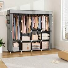 HOUSHELIF 1pc Rental Party Delight! Trending Fabric Wardrobe, Large Size For Hanging And Folding, Steel Pipe Reinforcement For Extra Stability, Low-Cost Bedroom Storage Upgrade, Absolutely Amazing, Portable Closets - Multicolor - View 13