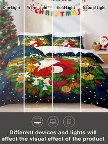 3pcs Christmas Red Plaid Santa Claus & Snowflake Print Bedding Set (1 Duvet Cover And 2 Pillow Shams), Soft & Skin-Friendly, Suitable For All Seasons, Christmas Gift - Multicolor - View 8