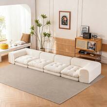 Modular Sofa Bed, French-Style Tatami Sofa, With L-Shaped Armrests, Adult Floor Sofa Mattress, Foldable Comfortable Lounge Mattress, With Pillows, Suitable For Living Room, Bedroom, Office - 白色 - 查看 8