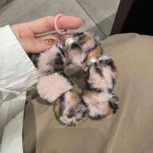 Brazalete de muñeca de peluche con estampado de leopardo de moda, adecuado para teléfono, auriculares, colgante de bolso, accesorio de mujer de alta gama, otoño/invierno - Multicolor - Ver 5