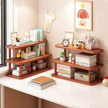 1件复古三层木质桌面收纳架，多功能桌面整理架，可用于放置办公用品、书籍、杯子、厨房调料、台面展示，适用于厨房、卧室、客厅、办公室等场所。
