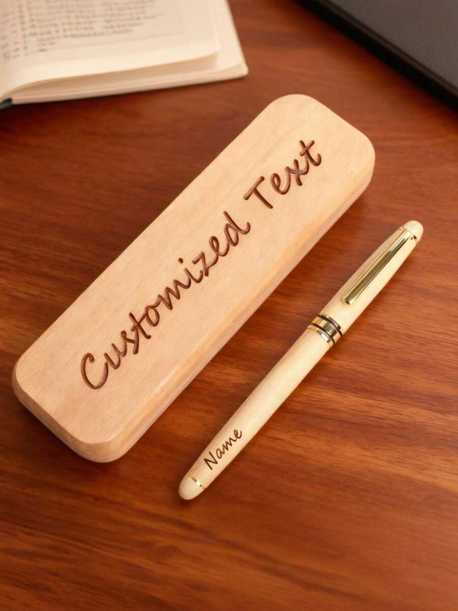Custom Engraved Text Ballpoint Pens Personalized,Personalized Engraving Custom Bamboo Pen Set, Wood Pen Gift Box , Customized Name Ballpoint Pen, Personalized Engraving Pen, Customizable Nice Pens For Writing