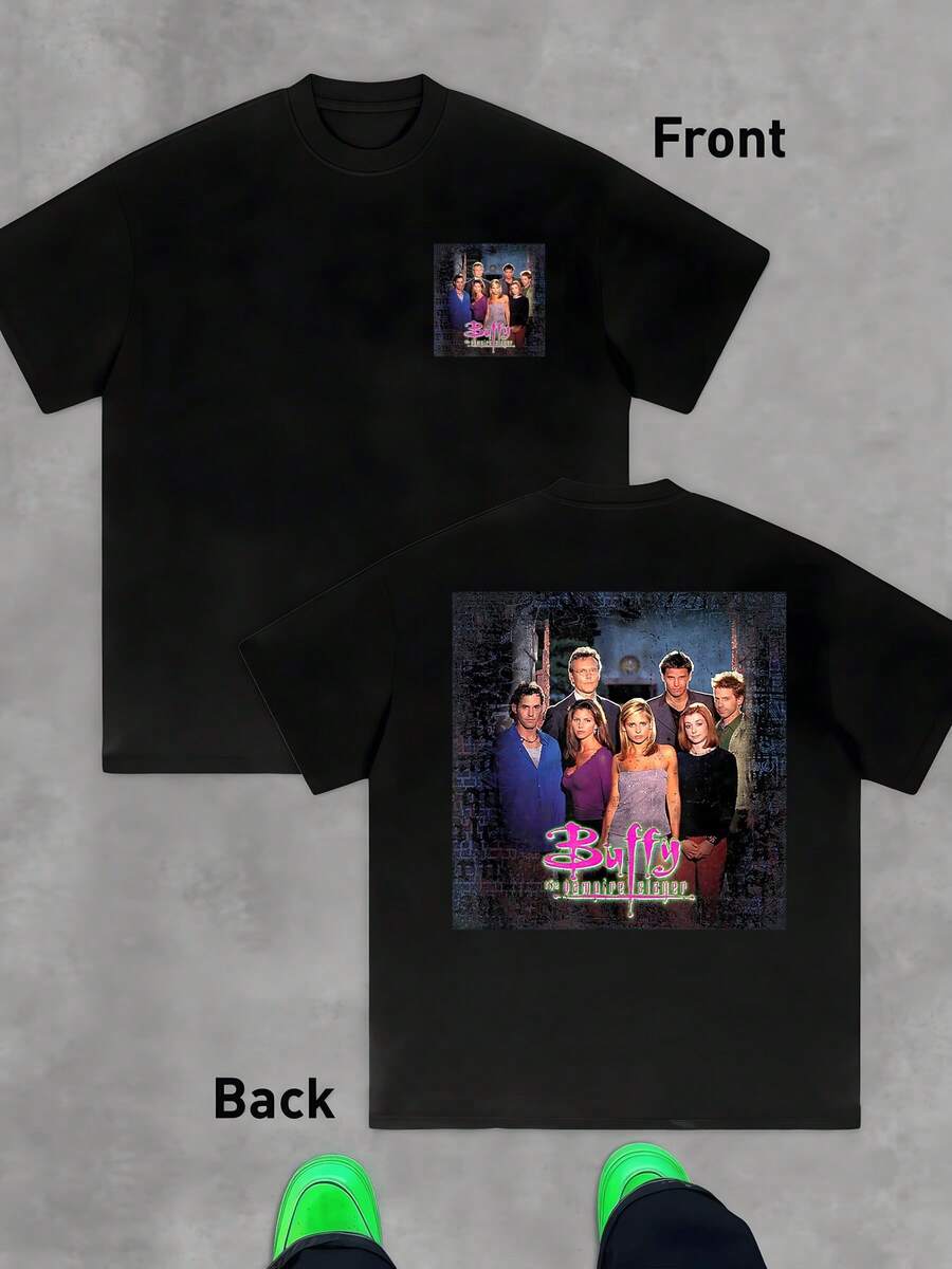 A Group Of Friends Symbolizing Courage, Unity, And The Fight Against Darkness In An Urban World Full Of Mysteries, Conveying Strength And Hope In Every Detail. Men's T-Shirt, Double-Sided, 100% Cotton - Black - View 1