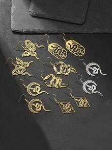 一对不锈钢动物蝴蝶蛇日月吊坠耳环，适合家人、朋友、聚会、日常佩戴、礼物 - 彩色 - 查看 9